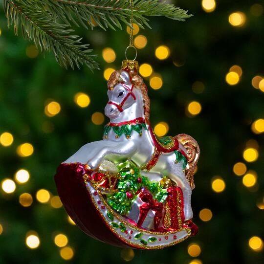 5" Glass Traditional Rocking Horse with Gifts Ornament